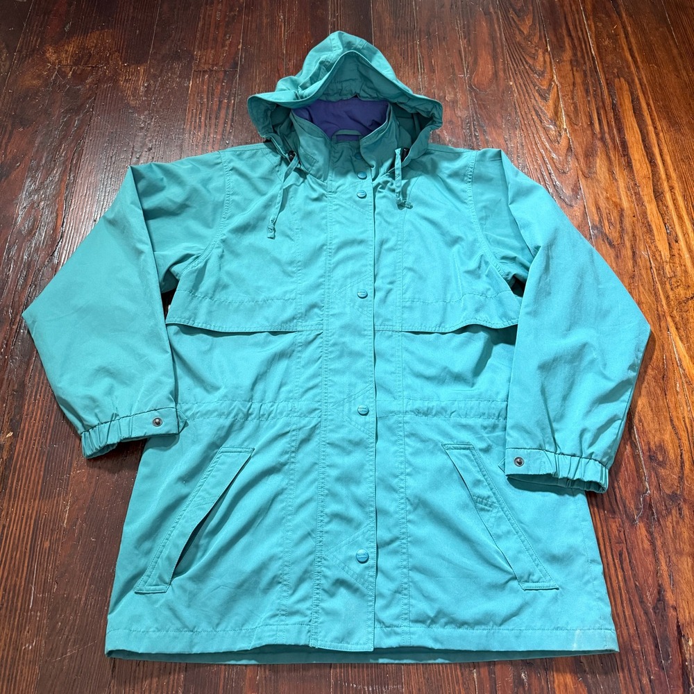 Vintage 90s LL Bean Jacket Womens M Teal Hooded Mesh Lined Parka X735